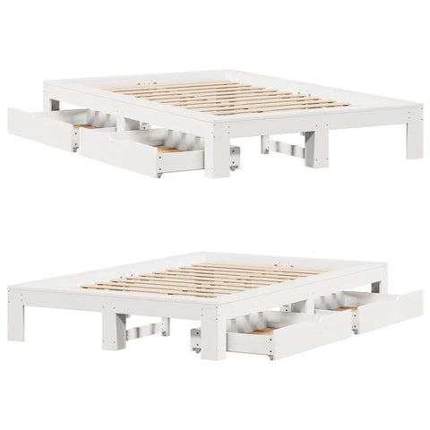 vidaXL Bed Frame without Mattress White 135x190 cm Double Solid Wood Pine
