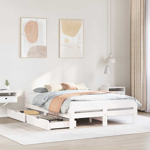 vidaXL Bed frame without Mattress White 150x200 cm King Size Solid Wood Pine