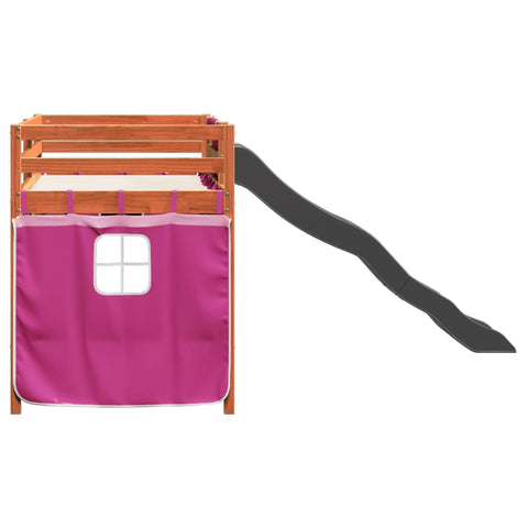 vidaXL Kids' Loft Bed with Curtains Pink 80x200 cm Solid Wood Pine