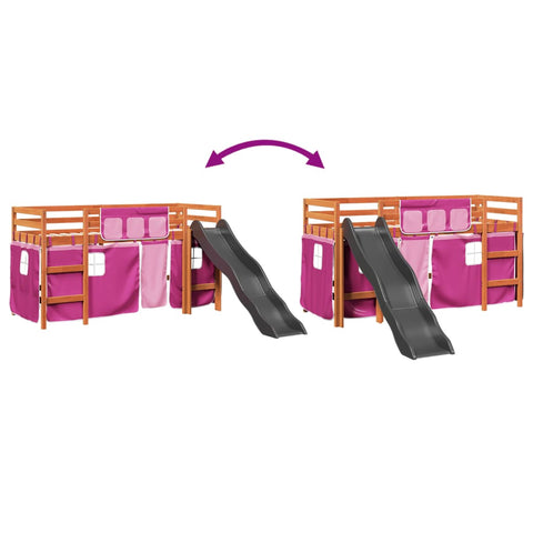 vidaXL Kids' Loft Bed with Curtains Pink 80x200 cm Solid Wood Pine