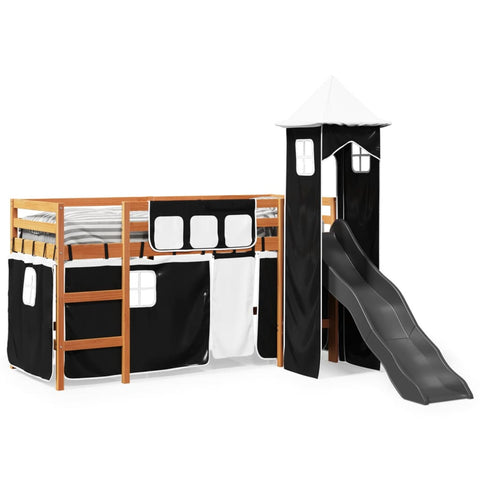 vidaXL Kids' Loft Bed with Tower White&Black 80x200 cm Solid Wood Pine