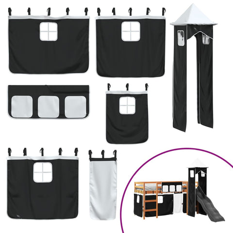 vidaXL Kids' Loft Bed with Tower White&Black 80x200 cm Solid Wood Pine