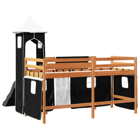 vidaXL Kids' Loft Bed with Tower White&Black 80x200 cm Solid Wood Pine