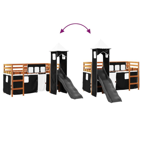 vidaXL Kids' Loft Bed with Tower White&Black 80x200 cm Solid Wood Pine