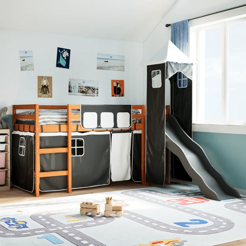 vidaXL Kids' Loft Bed with Tower White&Black 80x200 cm Solid Wood Pine