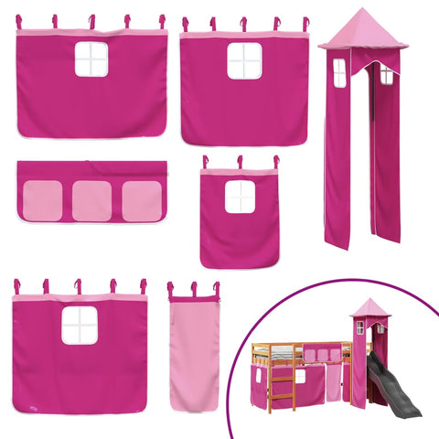 vidaXL Kids' Loft Bed with Tower Pink 80x200 cm Solid Wood Pine