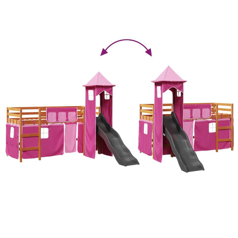 vidaXL Kids' Loft Bed with Tower Pink 80x200 cm Solid Wood Pine