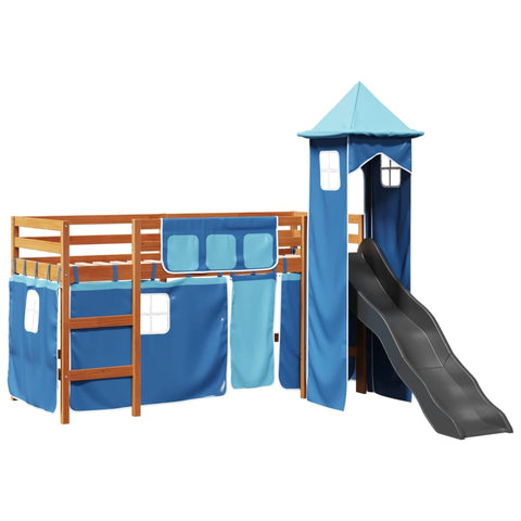 vidaXL Kids' Loft Bed with Tower Blue 90x190 cm Solid Wood Pine