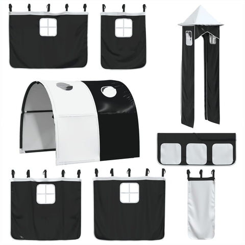 vidaXL Kids' Loft Bed with Tower White&Black 80x200 cm Solid Wood Pine