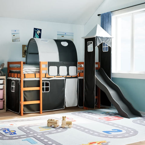vidaXL Kids' Loft Bed with Tower White&Black 80x200 cm Solid Wood Pine
