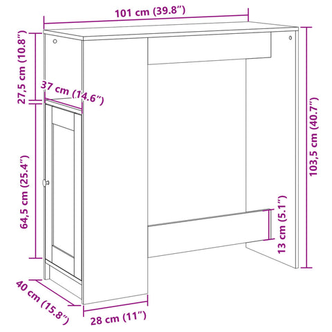 vidaXL Bar Table with Racks White 101x40x103.5 cm Engineered Wood