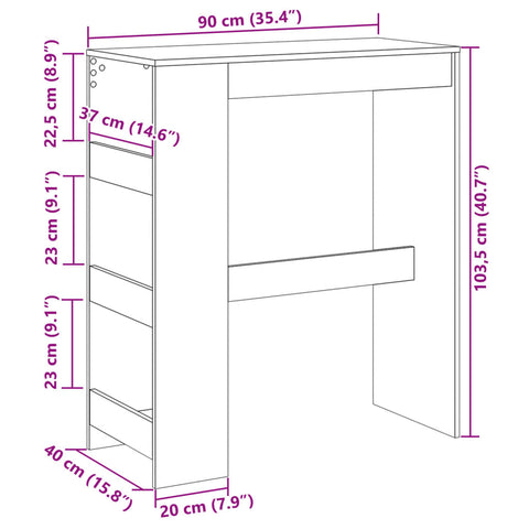 vidaXL Bar Table with Racks Sonoma Oak 90x40x103.5 cm Engineered Wood