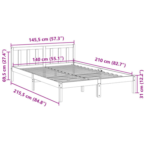 vidaXL Extra Long Bed Frame without Mattress White 140x210 cm Solid Wood Pine