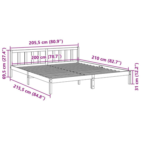 vidaXL Extra Long Bed Frame without Mattress 200x210 cm Solid Wood Pine