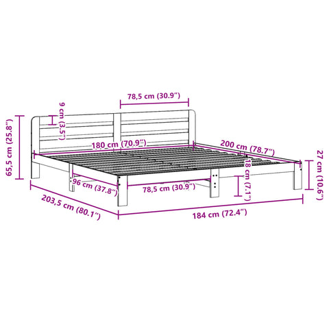 vidaXL Bed Frame without Mattress White 180x200 cm Super King Solid Wood Pine