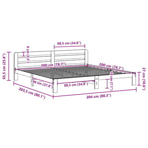 vidaXL Bed Frame without Mattress White 200x200 cm Solid Wood Pine