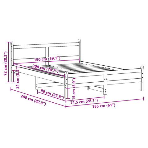 vidaXL Bed Frame without Mattress White 150x200 cm King Size Solid Wood Pine