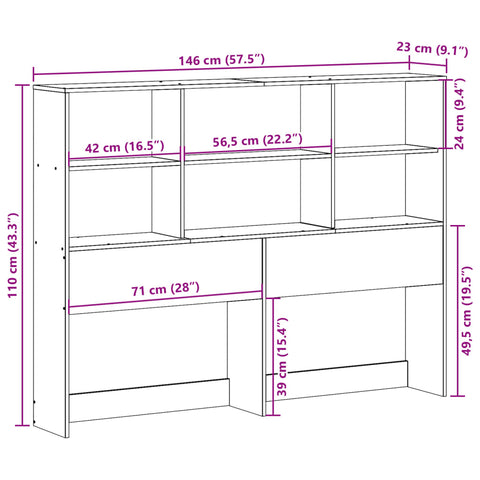 vidaXL Headboard with Storage White 140 cm Solid Wood Pine