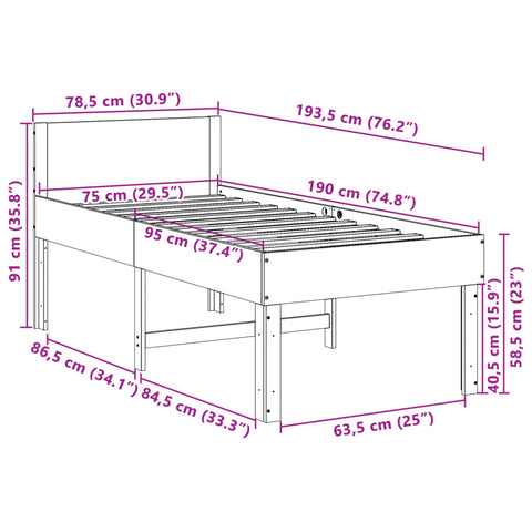 vidaXL Bed Frame without Mattress White 75x190 cm Small Single Solid Wood Pine