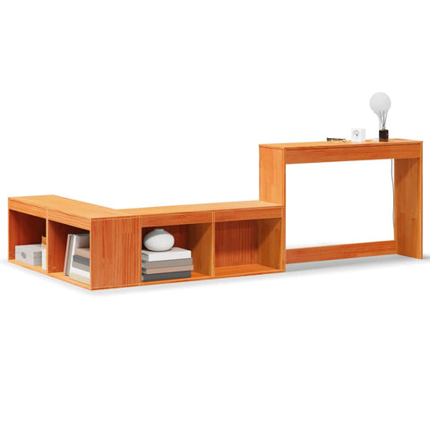 vidaXL Bedside Cabinet with Desk Wax Brown 222x122x75 cm Solid Wood Pine