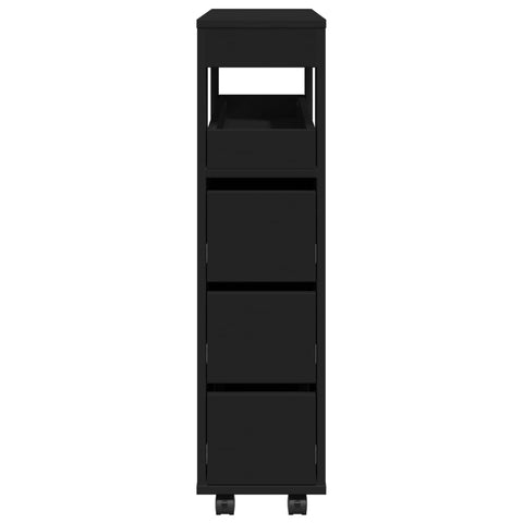 vidaXL Narrow Bathroom Cabinet with Wheels Black Engineered Wood
