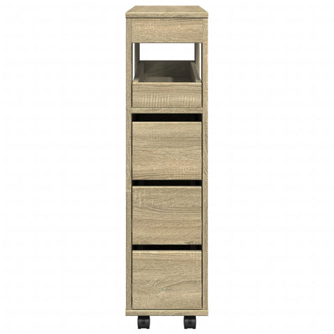 vidaXL Narrow Bathroom Cabinet with Wheels Sonoma Oak Engineered Wood