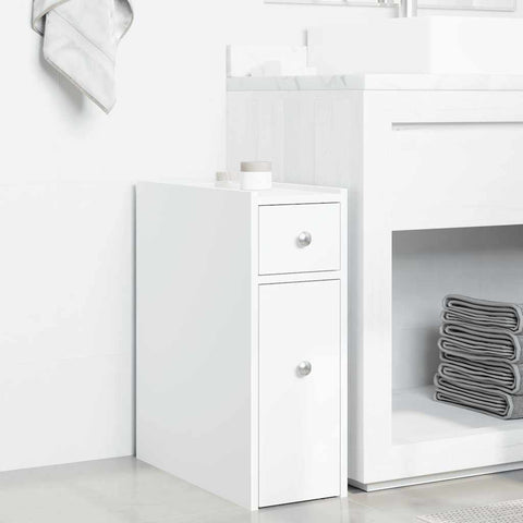 vidaXL Narrow Bathroom Cupboard with Wheels White Engineered Wood