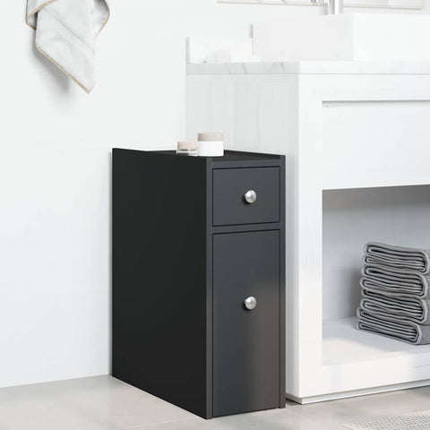 vidaXL Narrow Bathroom Cupboard with Wheels Black Engineered Wood