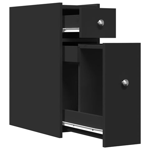 vidaXL Narrow Bathroom Cupboard with Wheels Black Engineered Wood
