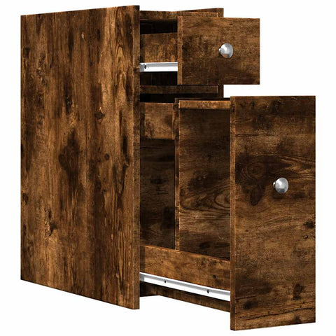 vidaXL Narrow Bathroom Cupboard with Wheels Smoked Oak Engineered Wood
