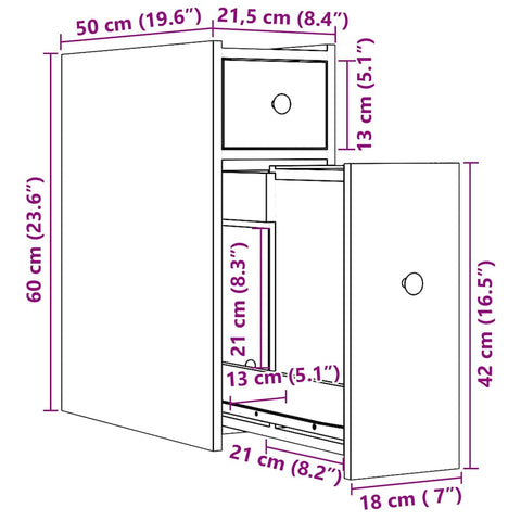 vidaXL Narrow Bathroom Cupboard with Wheels Smoked Oak Engineered Wood