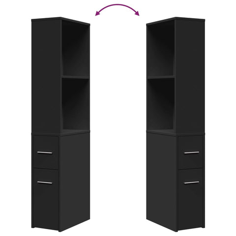 vidaXL Narrow Bathroom Cupboard with Wheels Black Engineered Wood