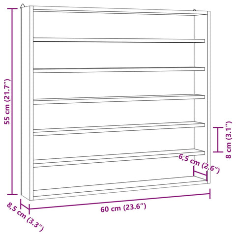vidaXL Wooden Collector's Display Case with 6 Shelves 60x8.5x55cm