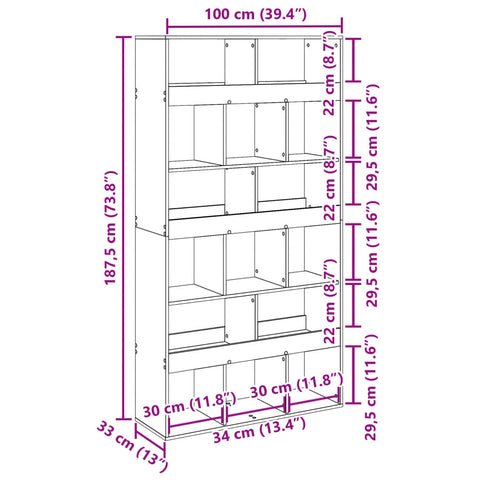 vidaXL Room Divider Grey Sonoma 100x33x187.5 cm Engineered Wood