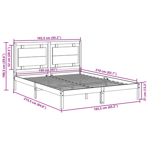vidaXL Extra Long Bed Frame without Mattress White 160x210 cm Solid Wood