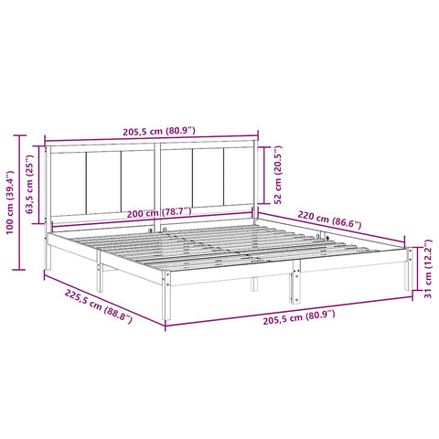 vidaXL Extra Long Bed Frame without Mattress 200x220 cm Solid Wood