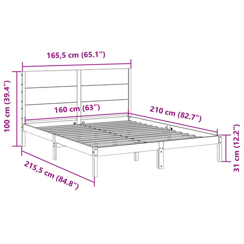 vidaXL Extra Long Bed Frame without Mattress 160x210 cm Solid Wood