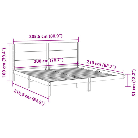 vidaXL Extra Long Bed Frame without Mattress White 200x210 cm Solid Wood
