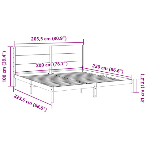 vidaXL Extra Long Bed Frame without Mattress White 200x220 cm Solid Wood