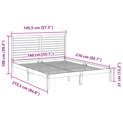vidaXL Extra Long Bed Frame without Mattress 140x210 cm Solid Wood