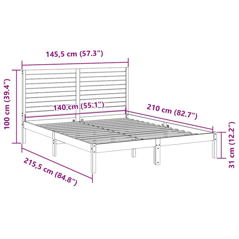 vidaXL Extra Long Bed Frame without Mattress White 140x210 cm Solid Wood