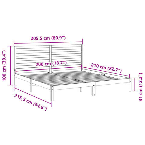 vidaXL Extra Long Bed Frame without Mattress White 200x210 cm Solid Wood