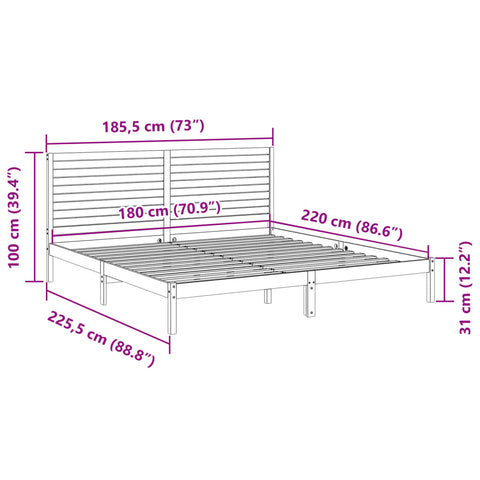 vidaXL Extra Long Bed Frame without Mattress 180x220 cm Solid Wood