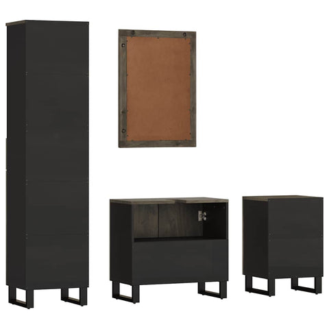 vidaXL 4 Piece Bathroom Furniture Set Black Solid Wood Mango