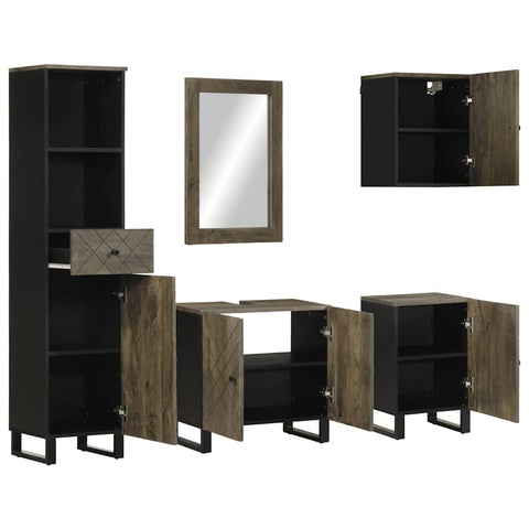 vidaXL 5 Piece Bathroom Furniture Set Black Solid Wood Mango