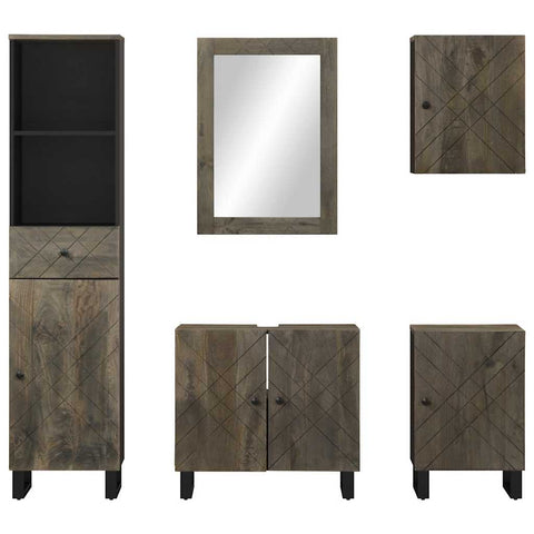 vidaXL 5 Piece Bathroom Furniture Set Black Solid Wood Mango