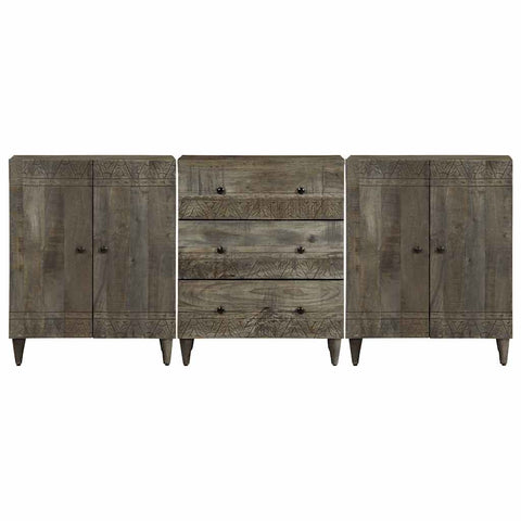 vidaXL 3 Piece Sideboards Light Grey 60x33.5x75 cm Solid Wood Mango