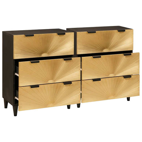 vidaXL Sideboard 2 pcs Black and Gold 60 x 33 x 75 cm Solid mango wood