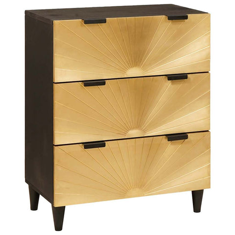 vidaXL Sideboard 3 pcs Black and Gold 60 x 33 x 75 cm Solid mango wood