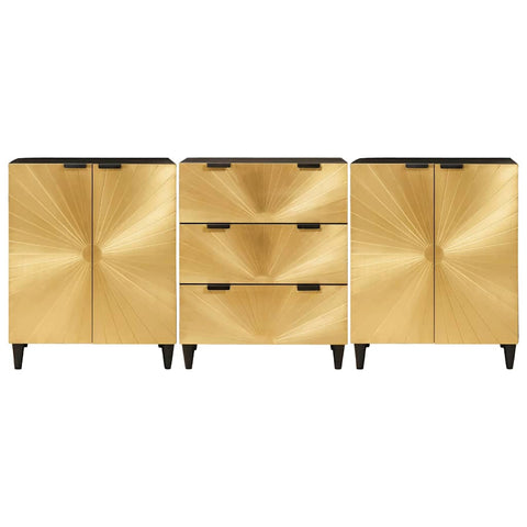 vidaXL Sideboard 3 pcs Black and Gold 60 x 33 x 75 cm Solid mango wood